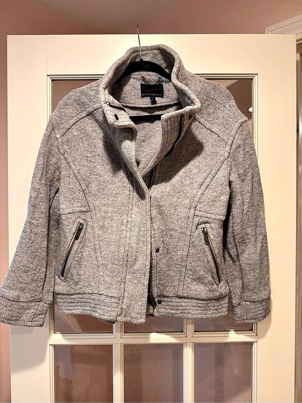 Banana Republic Boiled Wool Zip Moto Jacket Gray Small